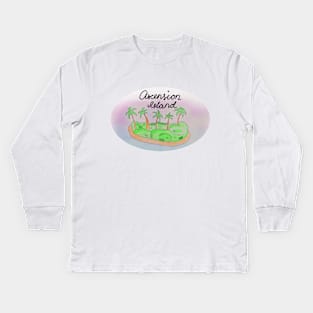 Ascension Island watercolor Island travel, beach, sea and palm trees. Holidays and rest, summer and relaxation Kids Long Sleeve T-Shirt